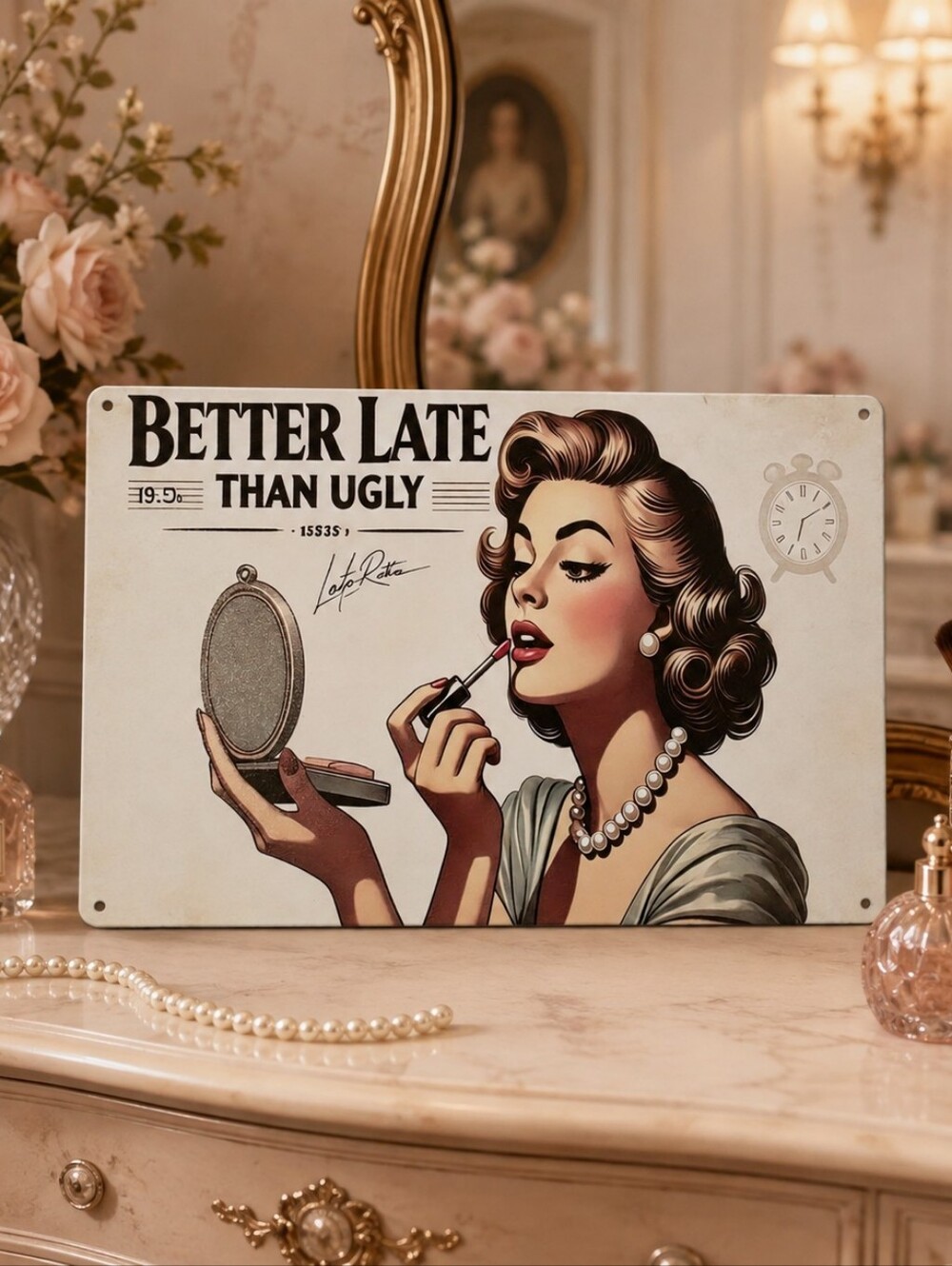 Better Late Than Ugly Retro Pin-Up Metal Wall Sign 12x8 NWT